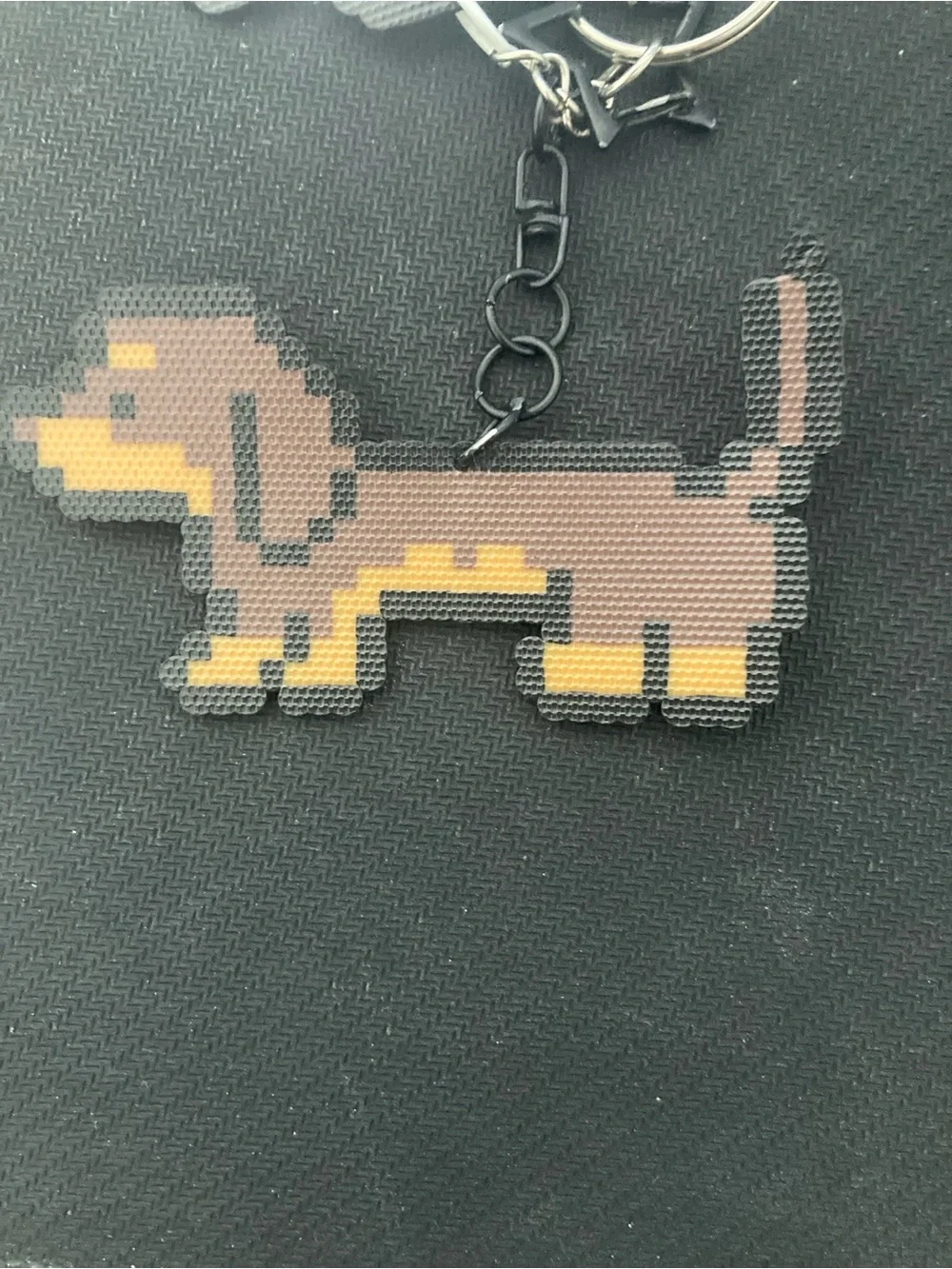 Pixel Dachshund Keychain - Brown & Yellow Dog Charm